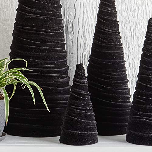 Image of Your Heart's Content Velvet Trees Set of 4 Black, Winter Mantel Accent, Navidad Tabletop Tree, Wedding Centerpiece, Cozy Handcrafted Gift, Bookcase, Classic Valentine (Black)