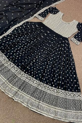 Image of TRENDMALLS Women's Georgette Embroidery With Sequence Work Anarkali Kurta Pant Set with Dupatta For Women