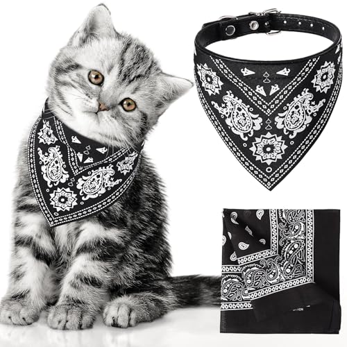 Image of Chicingyou Cat Dog Bandana Collar & Owner Matching Paisley Pattern Bandana Women Headband Square Scarf Headwear Puppy Scarf for Small Dog Adjustable Cat Collar Triangle Neckerchief Handkerchief(Black)