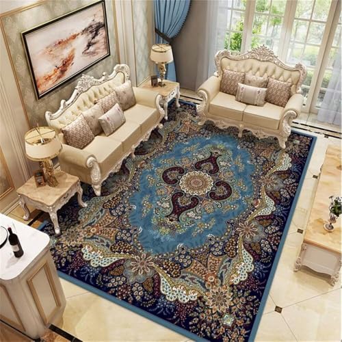 Tapis de salon moderne bleu 80x120cm rétro lavable chic - 2