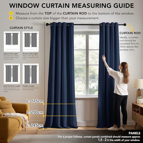 Image of Deconovo Super Soft Solid Curtains Window Treatments Thermal Insulated Eyelet Curtains Blackout Curtains Eyelet Curtains for Nursery 52 inchx 63 inch Navy Blue 1 Pair