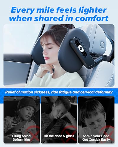 Kopfstütze Auto Kinder, Auto Nackenstütze 2026 Upgrade 360° Drehbare Reise Autokissen, 3 Punkt Verbindung Verstellbare Autositz Kopfstütze, Atmungsaktive Memory Foam Nackenkissen für Kinder/Erwachsene