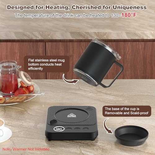 Image of Felibeaco 16oz Heated Coffee Mug with Flat Bottom for Rapid Heating, Stainless Steel Heated Coffee Cup Suitable for Different Coffee Mug Warmer /Heaters, Heated Mug /Cup for Home and Office Desk,Black