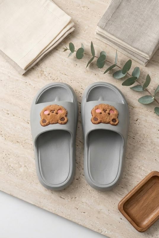 Image of Wolvesden Cute Bear Womens Slip-On Slides | Lightweight & Super-Soft EVA Flip Flops | Daily Wear Slippers For Girls | For Everyday, Casual and Lounge Wear & Outings