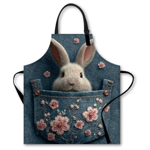 Image of Nuxovilar Polyester Cute Kitchen Apron with Pockets 26.7x30.7 Inches for Home Kitchen Baking Cooking Catering