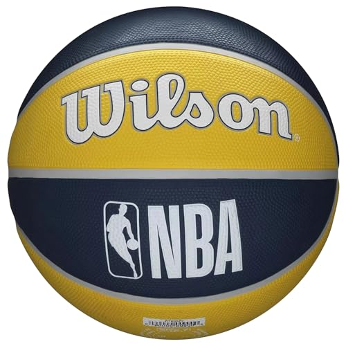 Wilson Pallone da Basket NBA TEAM TRIBUTE BSKT, Utilizzo Outdoor, Gomma, Misura 7, Giallo/Blu Scuro (Indiana Pacers)