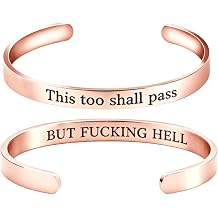 Engraved Mantra Cuff Bracelet for Women, Inspirational Adjustable Metal Jewelry