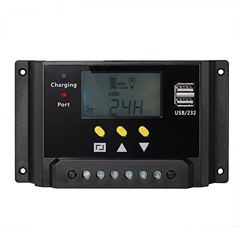 Signstek Regulador de carga solar con pantalla LCD y doble USB para camper, caravana y barco (12V   24V 240W   480W 30A PWM) 30 A