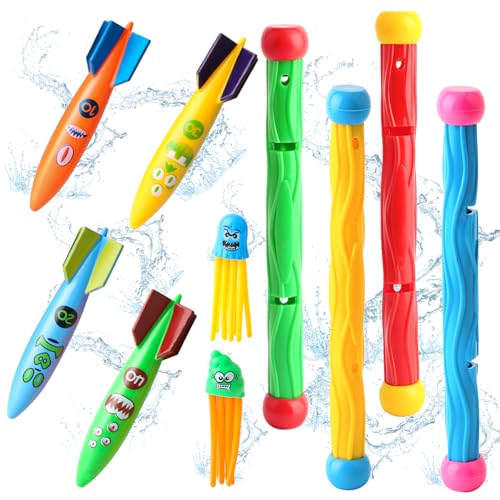 Daisiki Dive Rings Pool Toys Adults, Diving Pool Toy for Kids Ages 4-8, Shark Torpedo Dive Set, Octopus Toddler Water Fun Toys, Summer Essentials Underwater Swimming Throwing Gifts for Boys & Girls