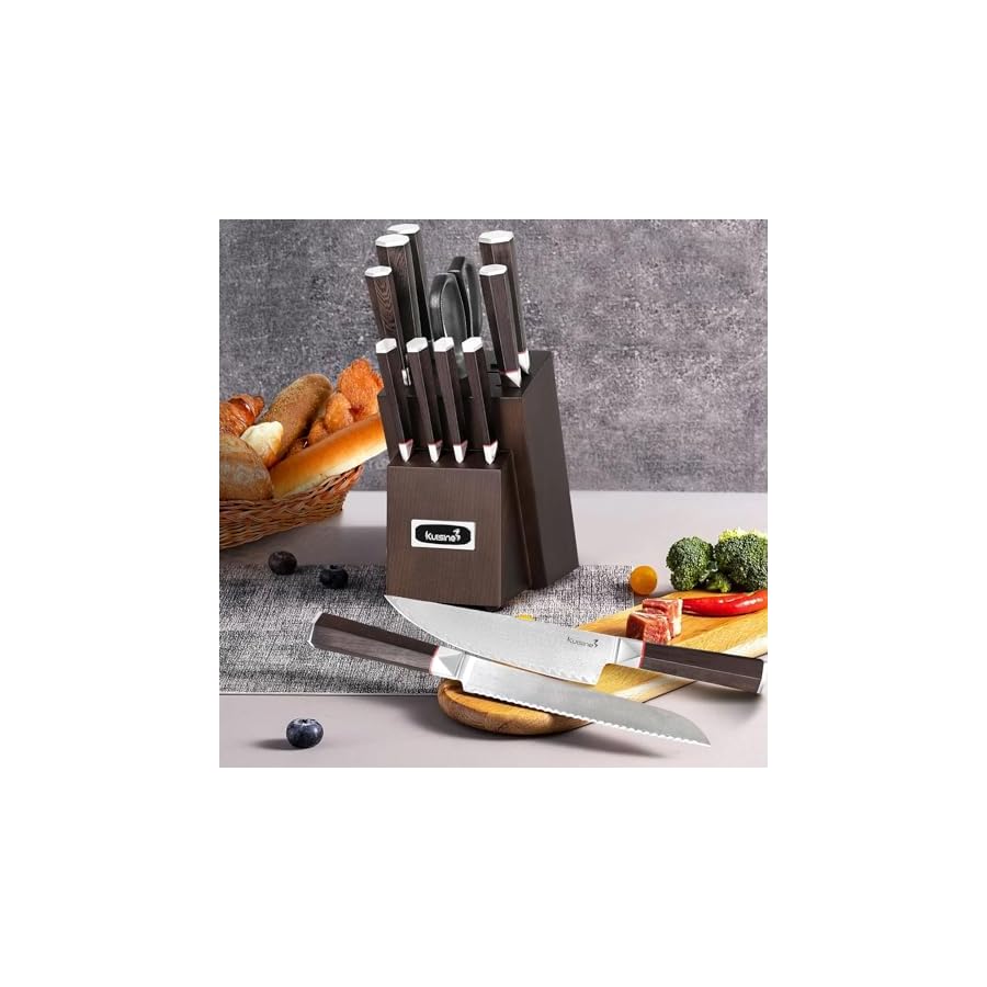 Kitchen-Knife-Set-Authentic-Damascus-Steel-Ultra-Sharp-Ergonomic-Non-slip-Wood-Handle-Chef-Knife-Block-Set-with-Built-in-SharpenerLuxury-Gift-for-HolidaySilver-12PCS Kuisine Kitchen Knife Set,Damascus Steel Ultra Sharp, Ergonomic Non-slip Wood Handle, Chef Knife Block Set with Built-in Sharpener,Luxury Gift for Holiday(Silver, 12PCS)