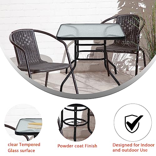 Outdoor-Glass-Patio-Table-with-Umbrella-Hole-Small-Patio-Dining-Table-All-Weather-Patio-Bistro-Table-for-Lawn-Balcony-YardSquare Outdoor Glass Patio Table with Umbrella Hole Small Patio Dining Table All Weather Patio Bistro Table for Lawn Balcony YardSquare