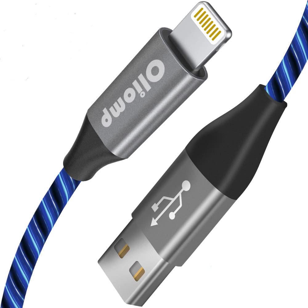 iPhone Charger Cable, Oliomp (Apple MFi Certified) 6ft LED Light Up Visible Lightning Cable iPhone Charging Cord for Apple iPhone 13/13ProMax/13Mini/12/11 Pro Max/XS/XR/X/8/7/6S/6Plus (Blue)