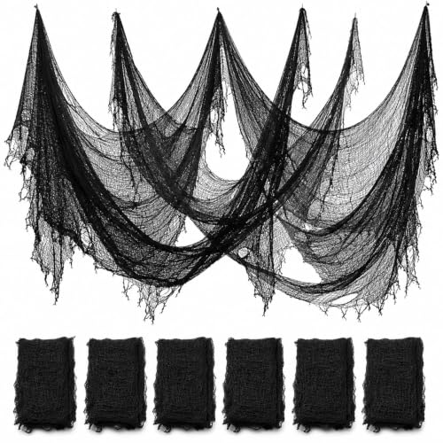 Image of ZeeDix 6 Pack Black Halloween Creepy Cloth 30 x 75 Inch - Halloween Cheesecloth Decoration Spooky Scary Gauze Black Cheese Cloth for Party Supplies Outdoor Yard Home Wall Doorway