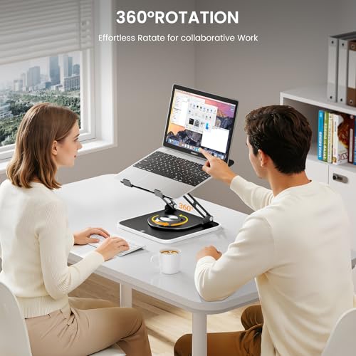 Image of JOYEKY Adjustable Laptop Stand with RGB Lighting,Aluminum Ergonomic Computer Stand with 360 Rotating Base,Foldable & Portable Laptop Riser, Suitable for All 10-16 inch Laptops (Black)