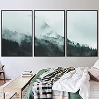 3 Piece Framed Canvas Wall Art Foggy Mountains Canvas Prints Home Artwork Decoration for Living Room,Bedroom - 16