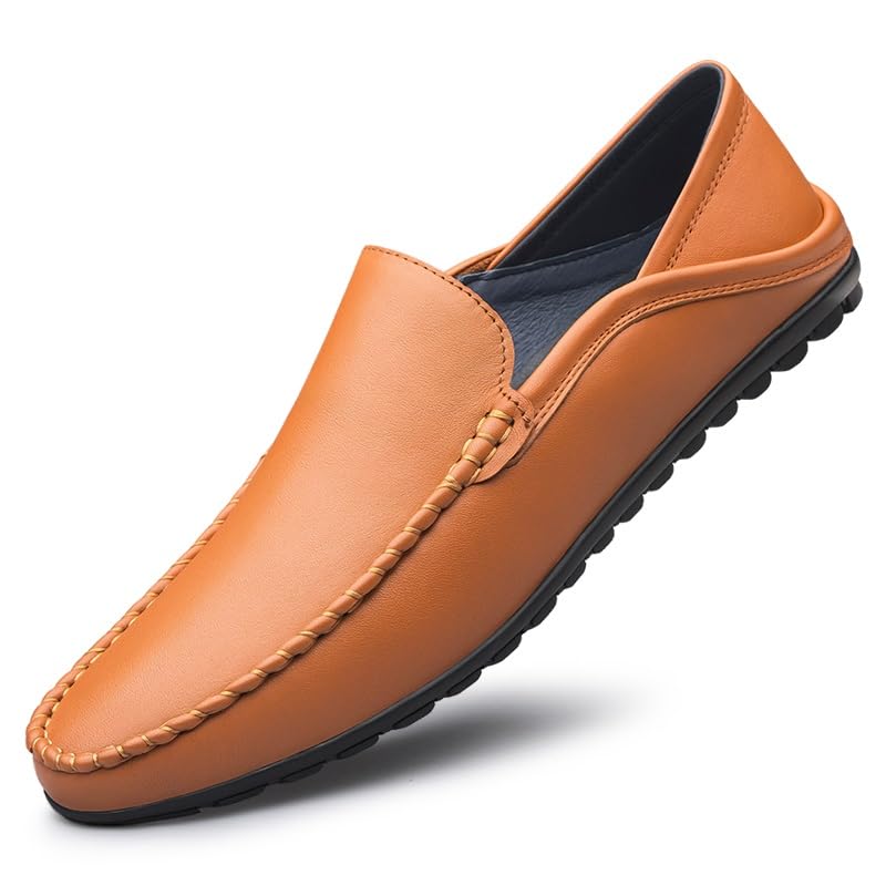 Men's Loafers Solid Color Leather Manual Stitching Loafers Flat Heel Anti-Slip Resistant Outdoor Slip On
