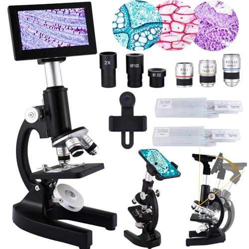 Herwicm Microscope 40X-2500X Magnification, HD Wide Angle Eyepieces, 4-inch High-Pixel Display with...