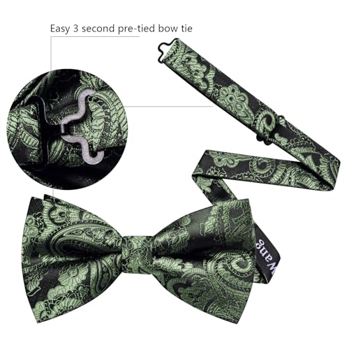 Image of YOHOWA Mens Bow Tie Set Paisley Pre-tied Bowties Adjustable with Handkerchief Cufflinks Gold Ring Set Wedding Prom Party