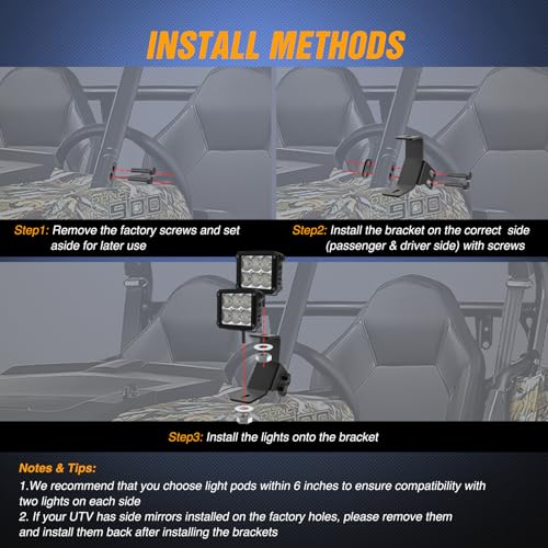 Image of Nilight Light Bar UTV A-Pillar Brackets for Polaris RZR XP 1000 2014-2019
