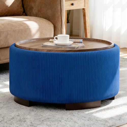 Coziture 29.5 Inch Round Storage Ottoman Coffee Table,Modern Circle Coffee