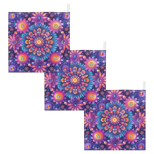 Qilmy Mandala Baby Washcloths 3 Pack, Absorbent Soft Cotton Newborn Muslin Washcloths Face Towels, 12 x 12 Inch