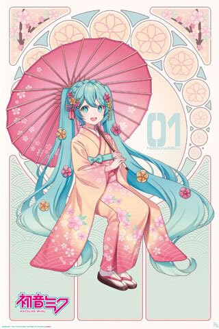 Poster imprimé Hatsune Miku - Sakura Kimono - Dimensions : 61 x 91,5 cm