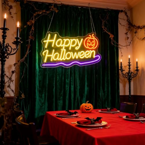 Image of Custom Pumpkin Halloween Lights, Personalized Halloween Pumpkin Neon Signs for Wall, Window, Room, Home, Party, Yard, Battery Operated or USB. RGB for Indoor, Outdoor, Business