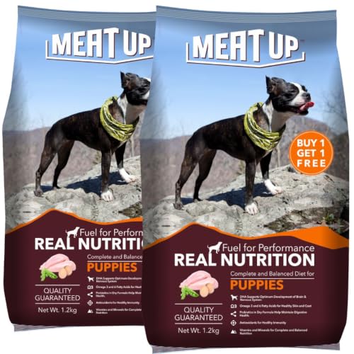 Meat Up Puppy Dry Dog Food, 1.2 kg + 1.2 kg Total 2.4 kg Pack