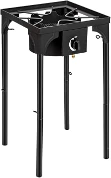 Outdoor Portable Propane Stove Gas Cooker, High Pressure Propane Gas Cooker Portable Cast Iron Cooking Stove Burner with Detachable Legs for Camping, Patio (Single Burner)