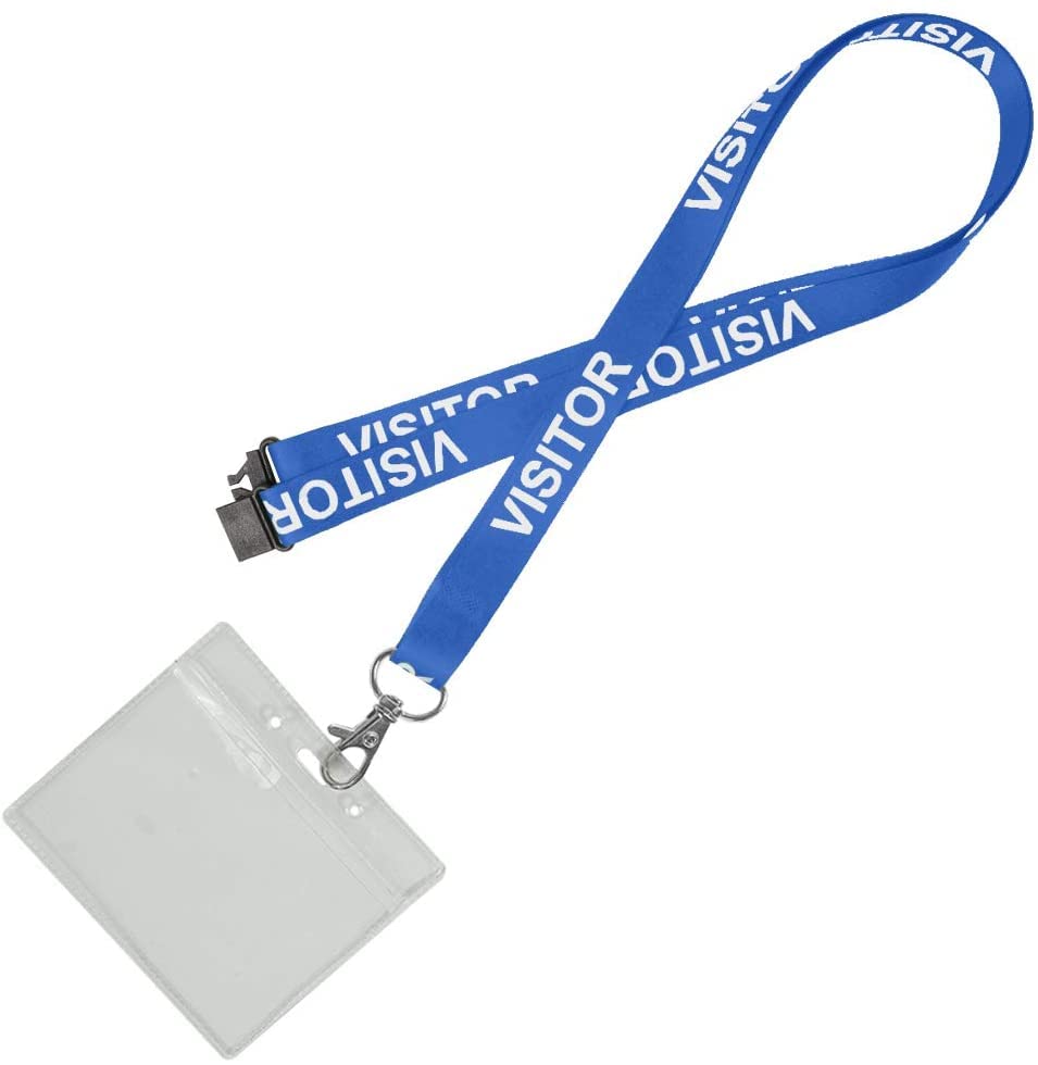 Blue Visitor Lanyard with Matching PVC Card Holder, Safety Breakaway & Trigger Clip Included, Perfect for Schools, Businesses & More! (Pack of 10) — image 1