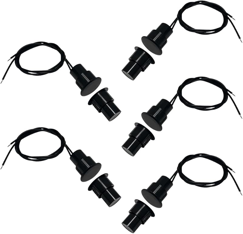 5 Sets Flush Mounted 3/4" Door Magnetic Contacts Alarm Switch Sensor NC Type (Black)