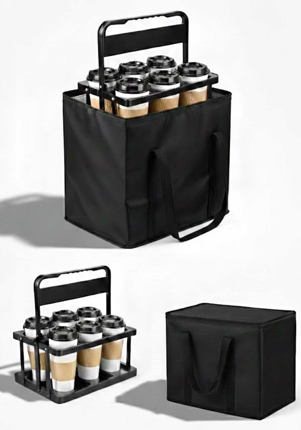 drink carrier for delivery drink holder carrier with handle reusable drink holder bag drink carrier bag cup car carriers for hot or cold food travel delivery driver essentials Coole insulated black