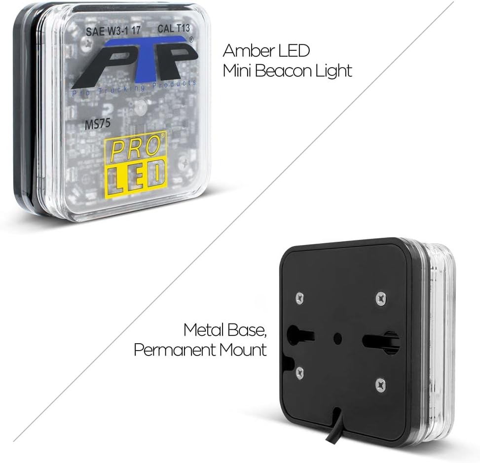 Pro LED MS75A Class 1 Amber LED 4" Square Permanent Mount Warning Light with Clear Lens and Aluminum Mirror Mount Bracket Kit - 24 Amber LEDs (Uses the Latest in SMD Technology)