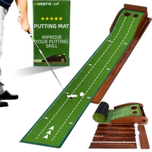 Putting Green Indoor,Golf Putting mats Practice Indoor,Wrinkle-Free Golf Mat with Auto Ball Return -Luxurious Velvet Surface Durable Solid Wood Base -Ideal for Home, Office, and Outdoor