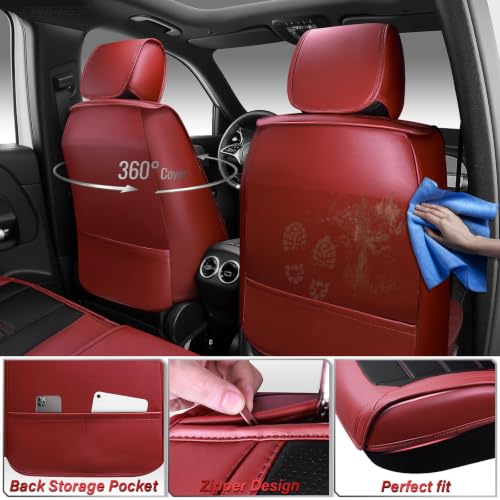 Image of CAR PASS Nappa Leather Car Seat Covers Front Seat Faux Leather, Black Red