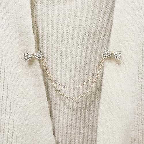 Image of uxcell Bowtie Sweater Clips Retro Cardigan Collar Clips with Chain Shirt Clips Shawl Clips Clothes Clip for Women(Gold)