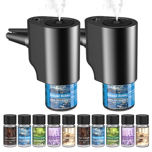 Car Air Freshener 5 Scents 10 Refills Smart car Air Freshener for Vent Clips Auto On/Off Three Spray Modes Car Fresheners Long Lasting (2Pack)