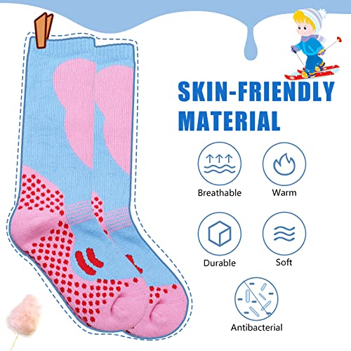 Y-Childheart Ski Socks Kids 2 Pack Winter Warm Thermal Snow Socks Long Knee Skiing Snowboarding Skating Socks For Boys Girls Youth Otc Non-Slip Cuff (Blue + Green,Small) #TOP2