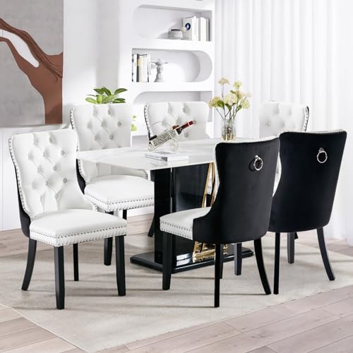 SoarFlash 6 Leather Dining Chairs with Button Back