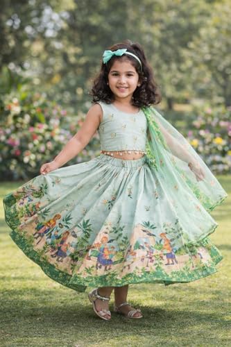 Image of Delima Fashion Girls Printed Lehenga Choli Set with Dupatta | Kids Ethnic Wear for Wedding, Festival & Party | Lightweight Traditional Outfit for Girls