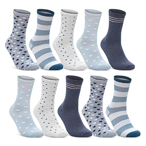 10 Paar Damen Socken Baumwolle Mehrfarbig Streifen Punkte Herzen 34924 (39-42) Cover