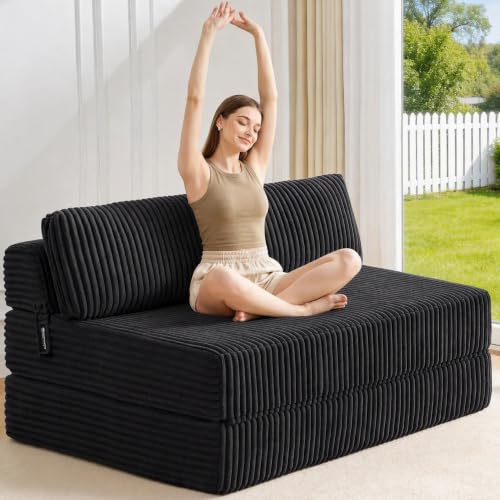 Image of Folding Sofa Bed Convertible 4 in 1 Sleeper Chair Black Full XL