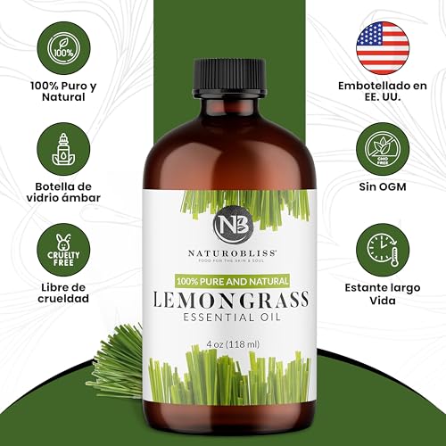 Image of NaturoBliss 100% Pure Lemongrass Essential Oil Therapeutic Grade Premium Quality (4 fl. oz) with Glass Dropper, Perfect for Aromatherapy