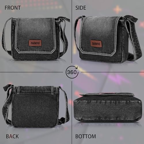Image of ZAINTO Premium Denim Sling Bag for Women, Multipocket Crossbody, Blue Jeans Side Bag for girls (Medium Blue)