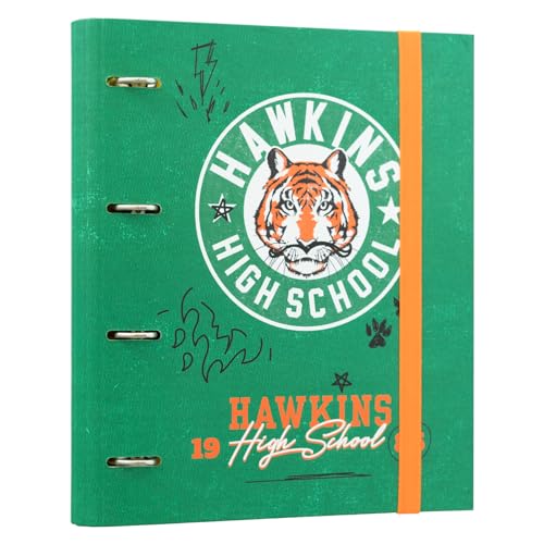 Grupo Erik Raccoglitore ad Anelli A4 Stranger Things - Raccoglitore a 4 Anelli con Elastico e Copertina Rigida in Cartone per la Scuola | Cancelleria Stranger Things Gadget