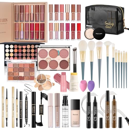 Make Up Set, Ruicen Make-up-Set für den perfekten Full Face Look, 43-teiliges Make Up Set für Frauen mit 60 Color Lidschatten, Mascara, Eyeliner, Lipgloss, MakeUp Set für unterwegs