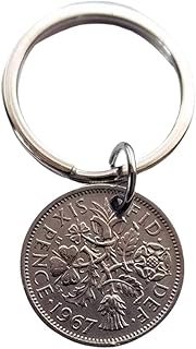 Birth Date Keyring 1967, Lucky Sixpence Keyring, Birthday Gift For Men, Year of Birth Gift 1967, Dads Birthday, Grandad Birthday Grandma