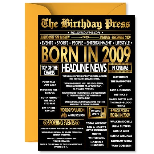 Gold 17th Birthday Card for Girls and Boys 5x7 Inch Bday Greeting Cards
