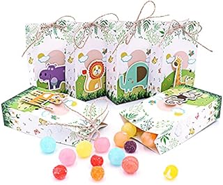 OurWarm 24pcs Animal Party Bags Jungle Safari Paper Party Bags 3D Animals Gift Bags for Kids, Small Goody Candy Bags for Woodland Animals Theme Baby Shower Birthday Party Decorations, 6 Styles