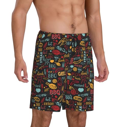 Mens Pajama Pants - BBQ Barbecue Grill Sleep Shorts Mens Pajama Shorts, Comfy Pj Pants for Mens Lounge Shorts